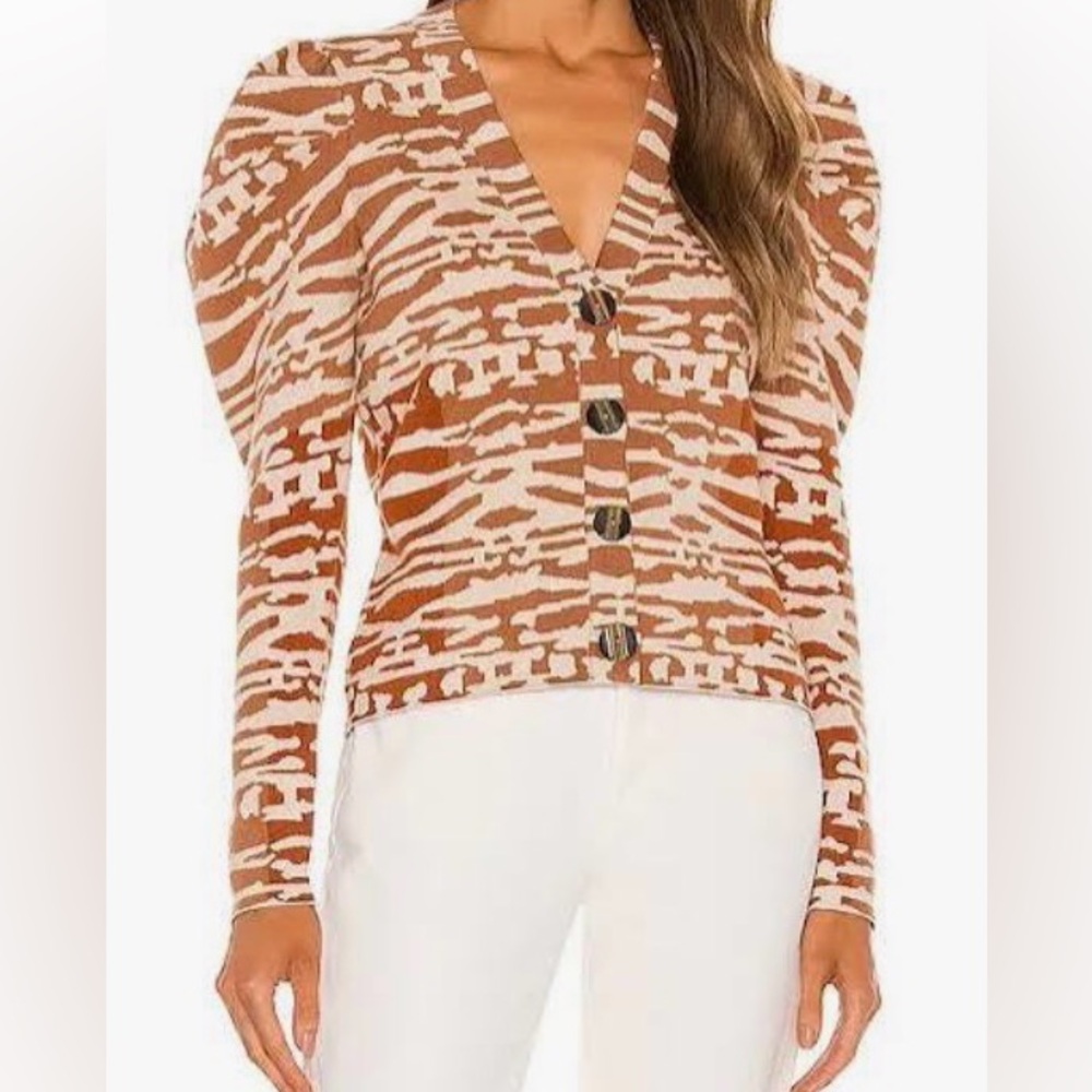 Ulla Johnson Tan and Cream Abstract Knit Cardigan
